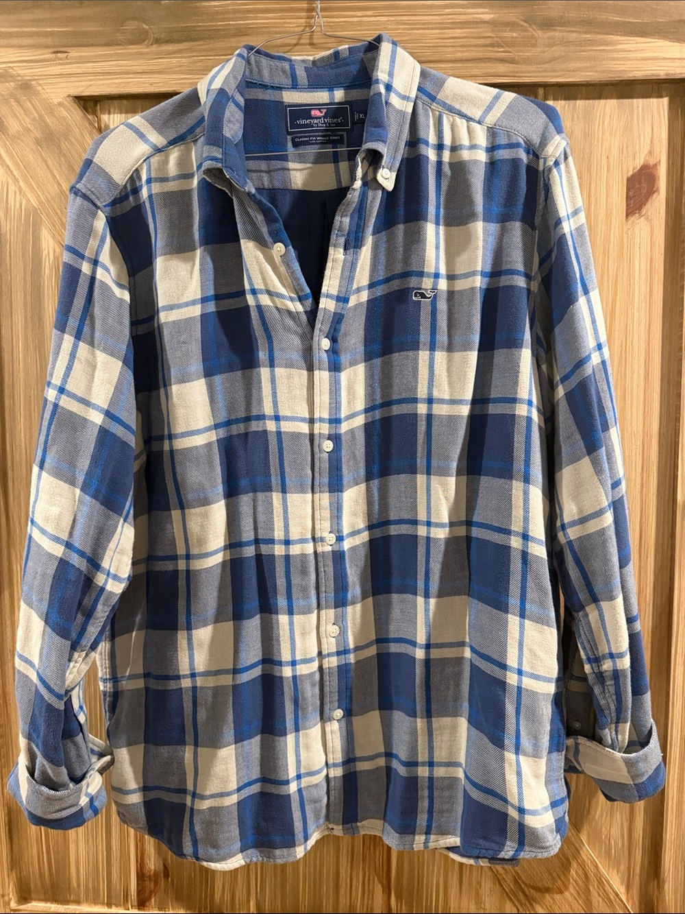 Vineyard Vines Blue and Cream Plaid Button-Down Shirt